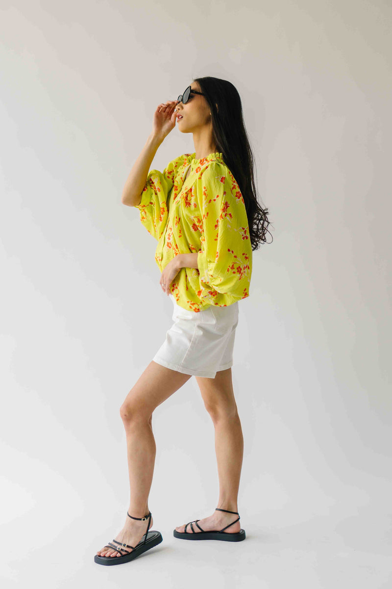 The Jenkins Button-Up Floral Blouse in Electric Lime