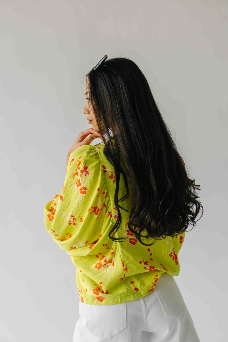 The Jenkins Button-Up Floral Blouse in Electric Lime