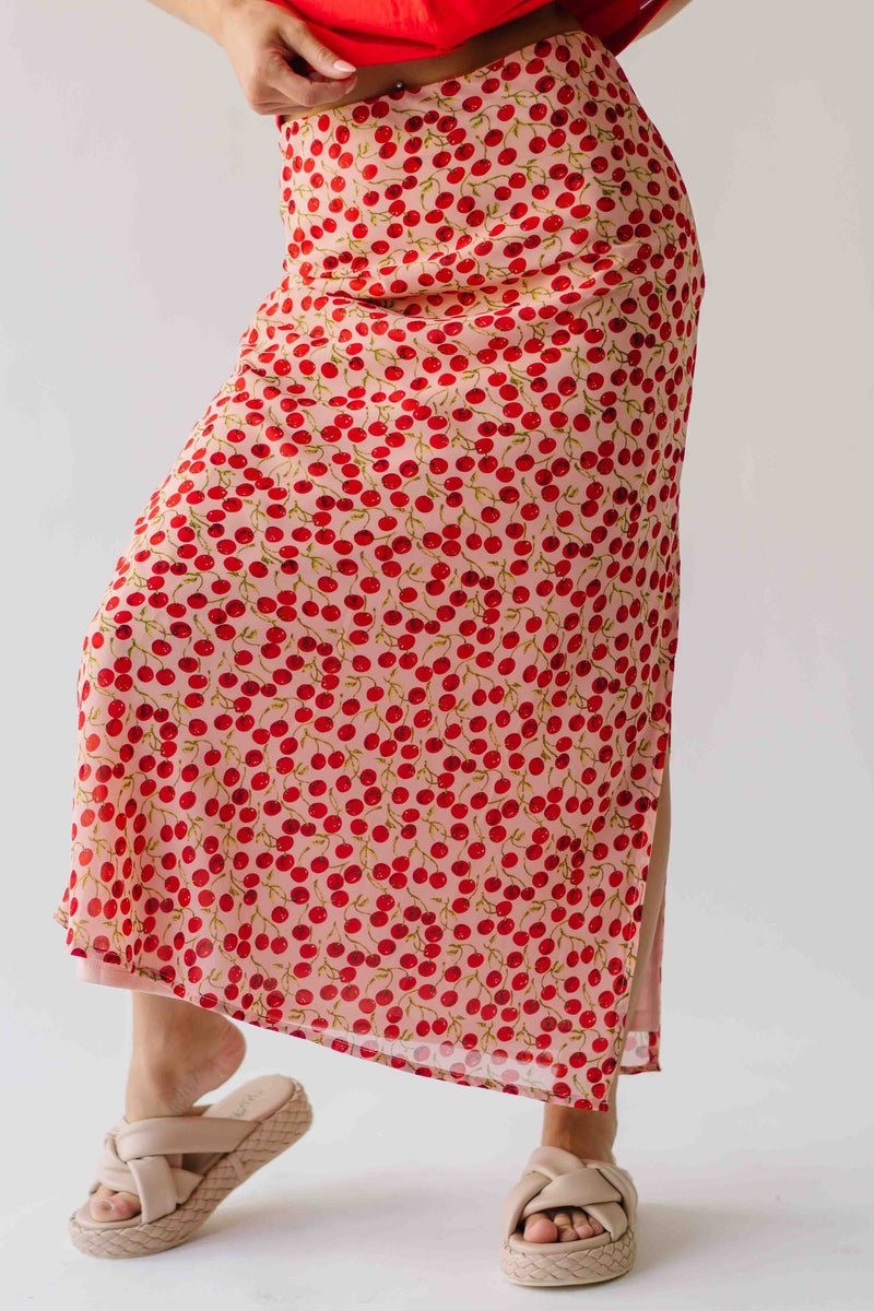 The Findlay Cherry Printed Maxi Skirt in Red Multi