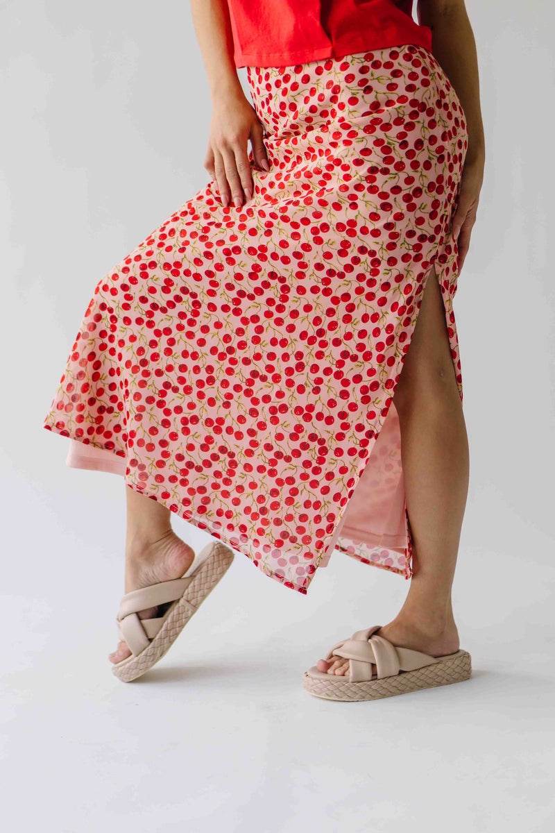 The Findlay Cherry Printed Maxi Skirt in Red Multi