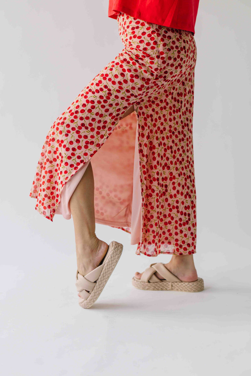 The Findlay Cherry Printed Maxi Skirt in Red Multi