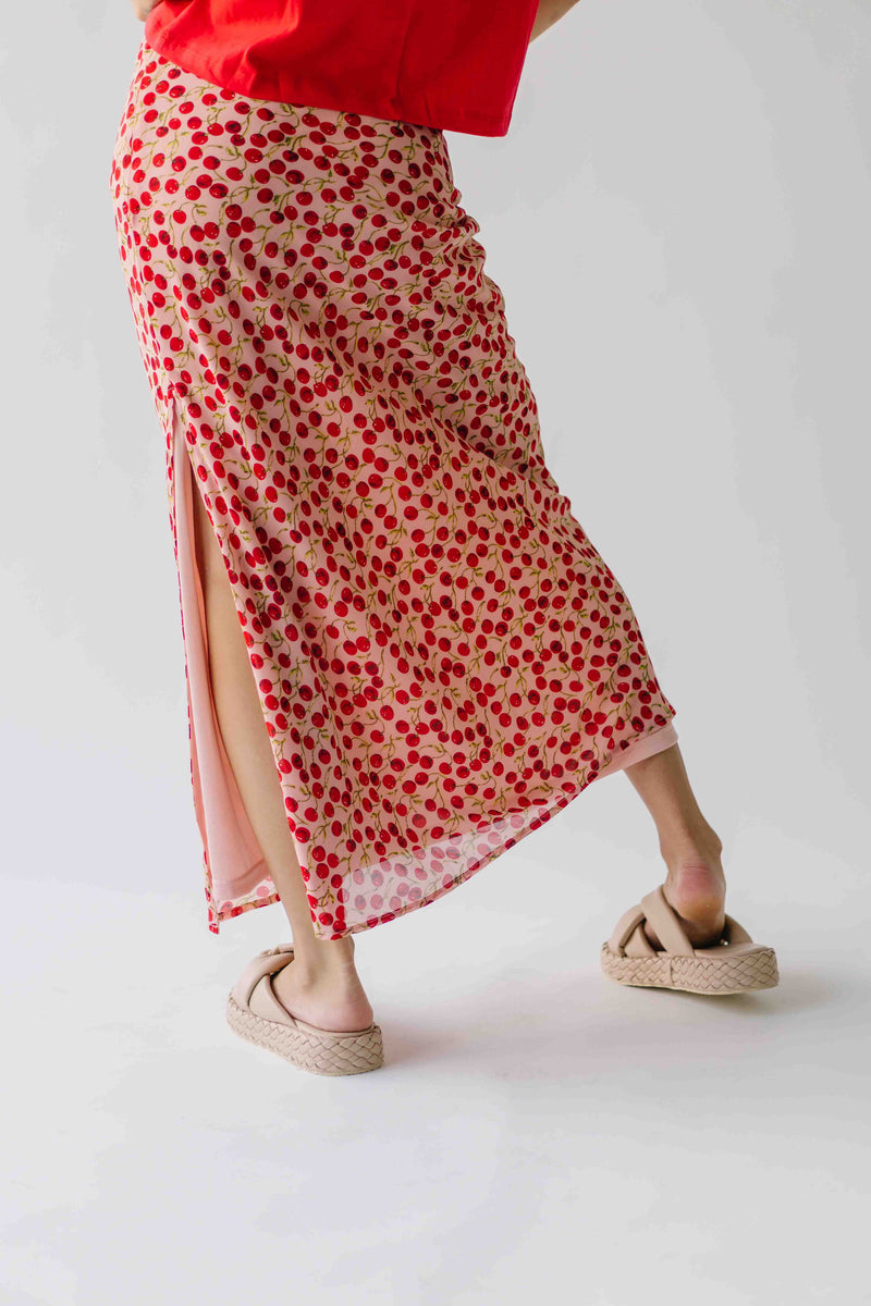 The Findlay Cherry Printed Maxi Skirt in Red Multi