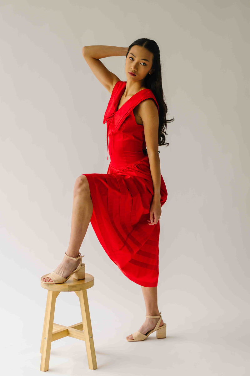 The Reinford Collared Midi Dress in Tomato Red