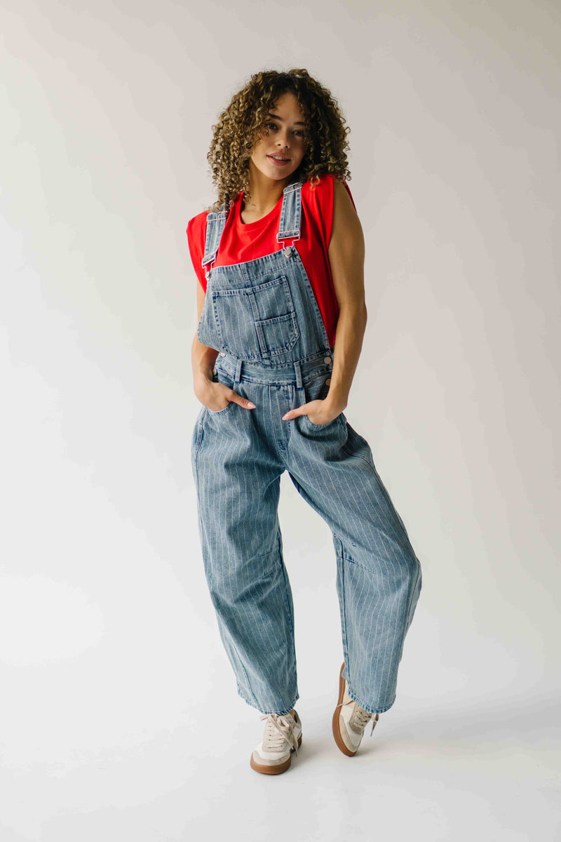 The Shaina Striped Barrel Jumpsuit in Denim