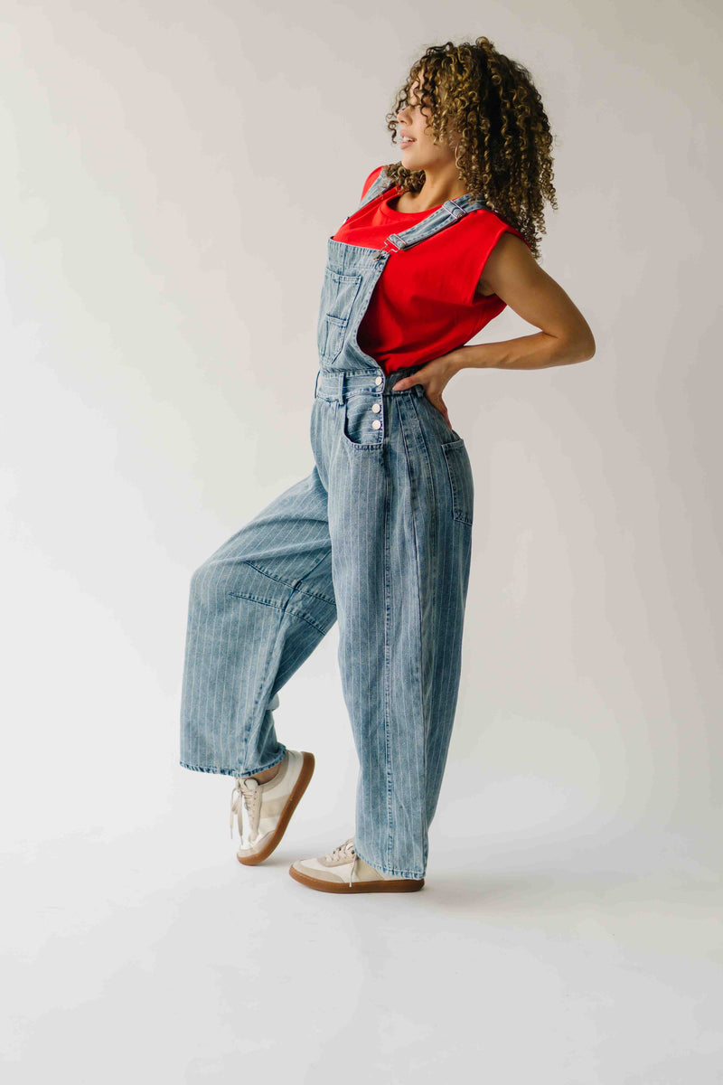 The Shaina Striped Barrel Jumpsuit in Denim