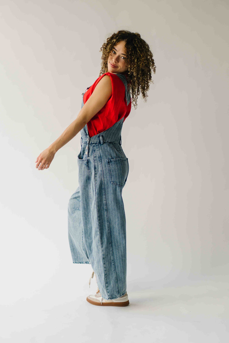 The Shaina Striped Barrel Jumpsuit in Denim