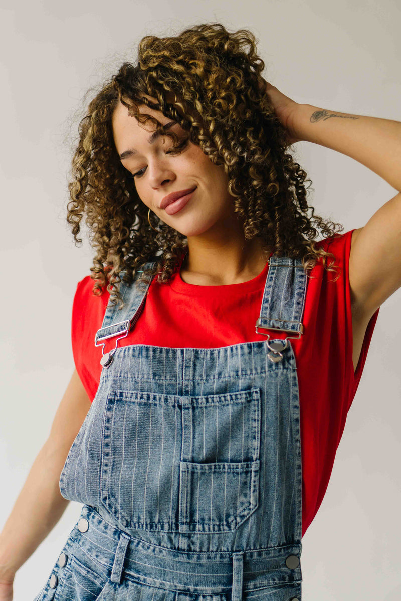 The Shaina Striped Barrel Jumpsuit in Denim