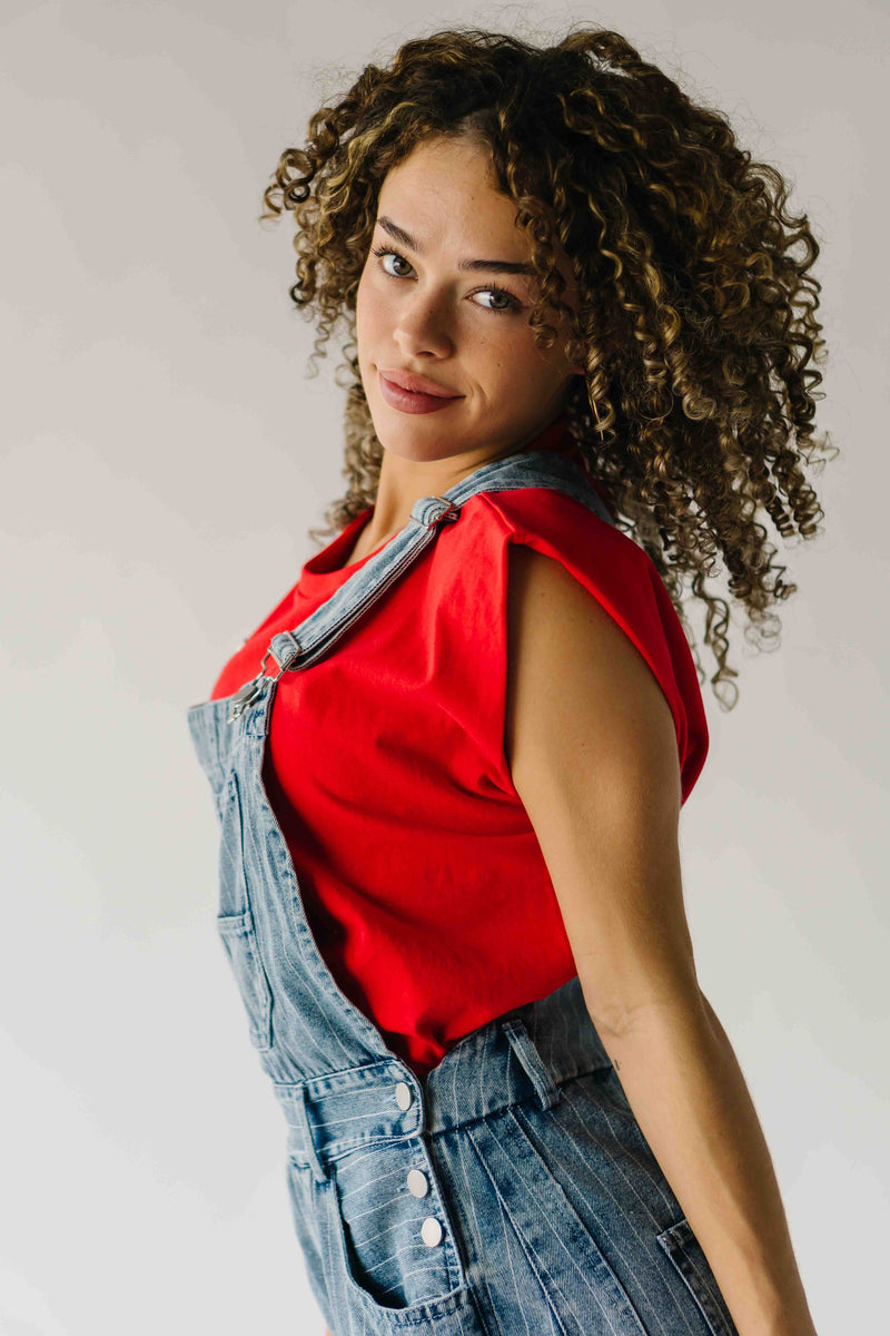 The Shaina Striped Barrel Jumpsuit in Denim
