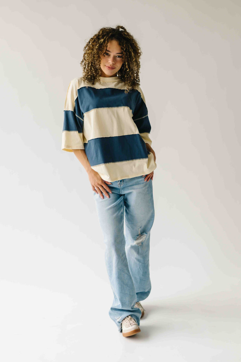 The Dunvall Oversized Striped Tee in Cream + Navy