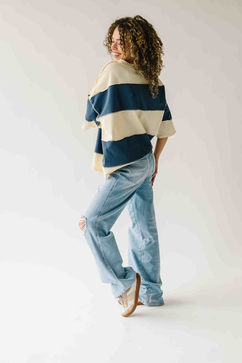 The Dunvall Oversized Striped Tee in Cream + Navy