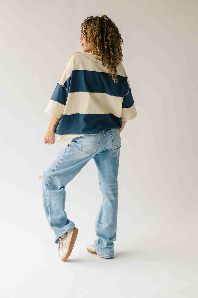 The Kopala High Rise Distressed Jean in Poseidon