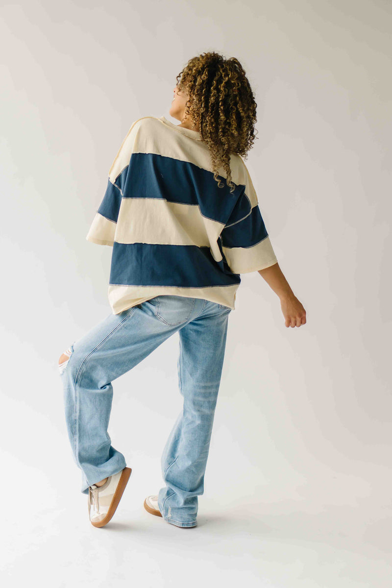 The Dunvall Oversized Striped Tee in Cream + Navy