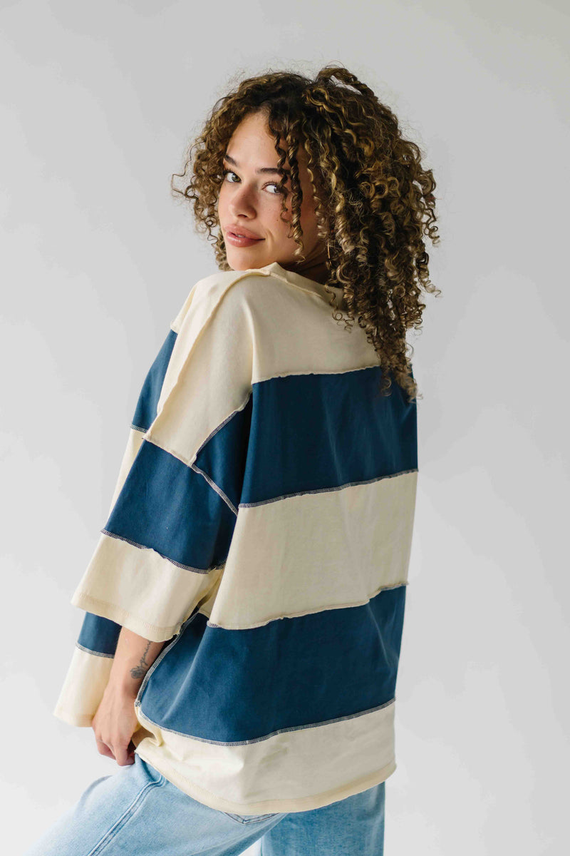 The Dunvall Oversized Striped Tee in Cream + Navy