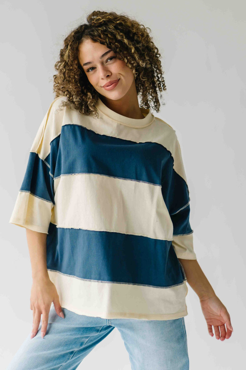 The Dunvall Oversized Striped Tee in Cream + Navy