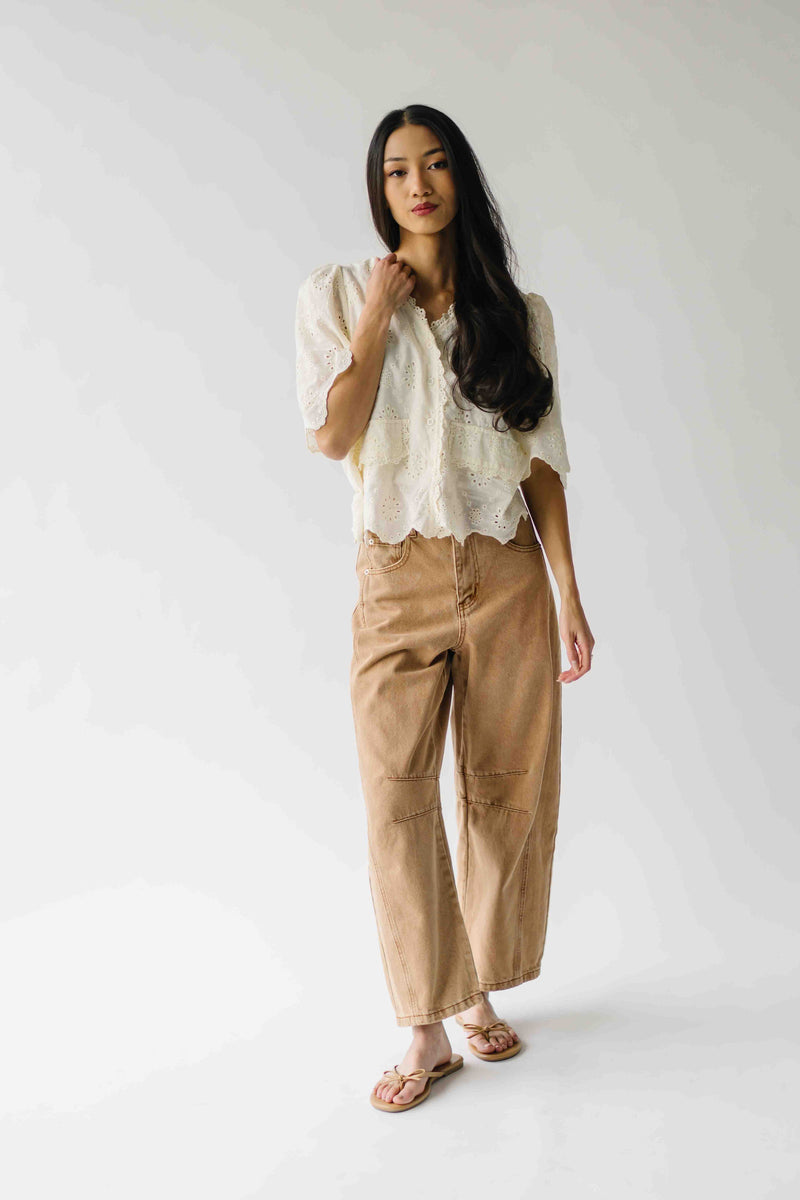 The Vinson Scallop Button-Up Blouse in Cream
