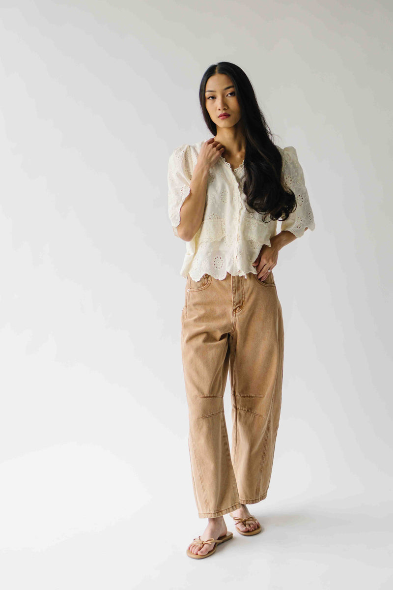 The Vinson Scallop Button-Up Blouse in Cream