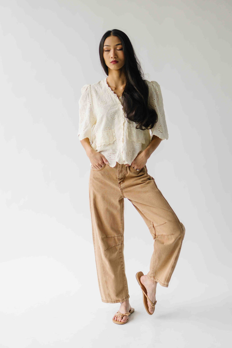 The Vinson Scallop Button-Up Blouse in Cream