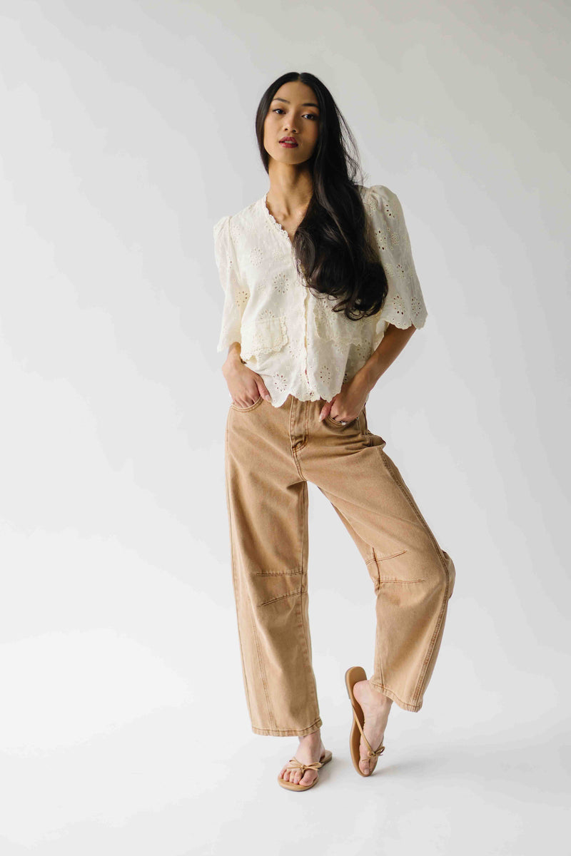 The Vinson Scallop Button-Up Blouse in Cream