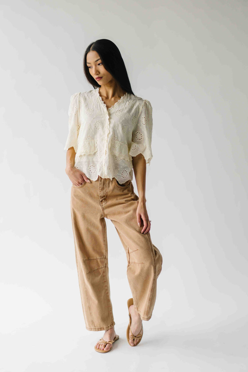 The Vinson Scallop Button-Up Blouse in Cream