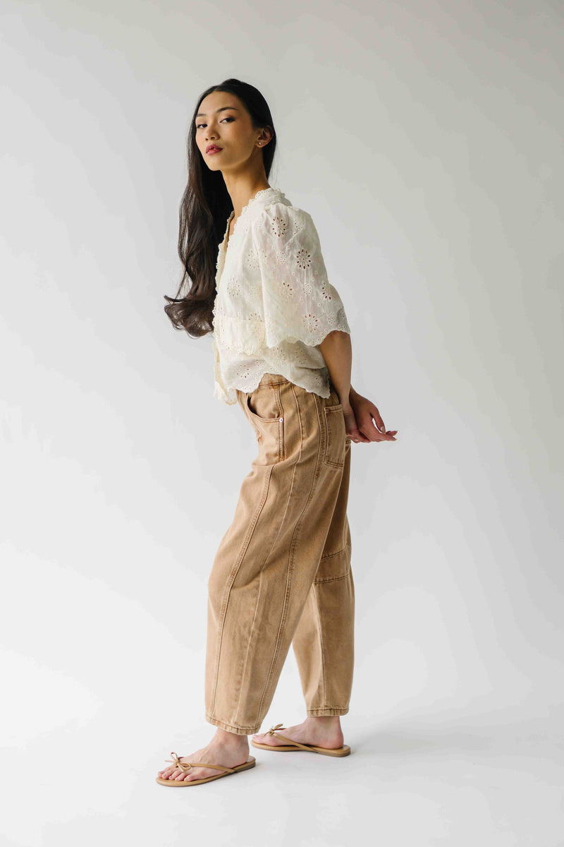 The Vinson Scallop Button-Up Blouse in Cream