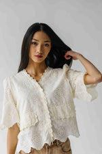 The Vinson Scallop Button-Up Blouse in Cream