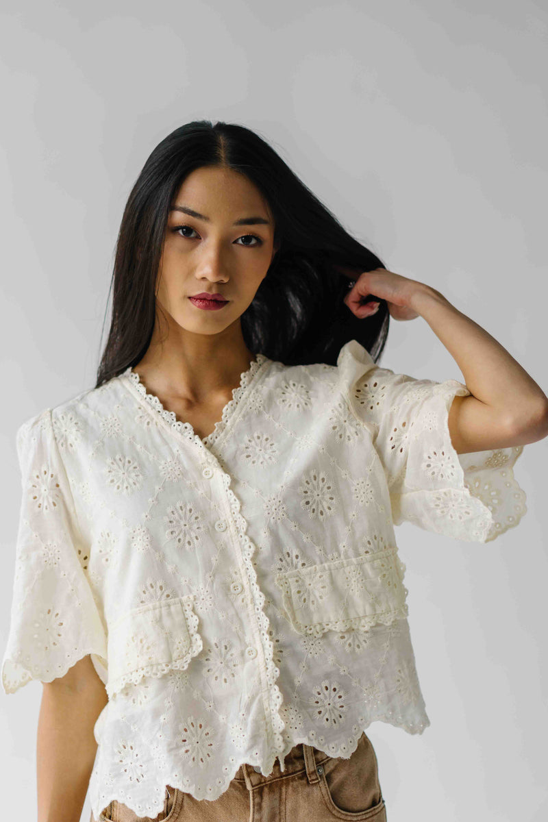 The Vinson Scallop Button-Up Blouse in Cream