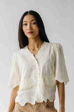 The Vinson Scallop Button-Up Blouse in Cream