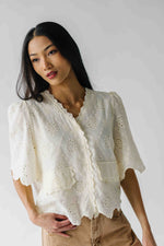The Vinson Scallop Button-Up Blouse in Cream