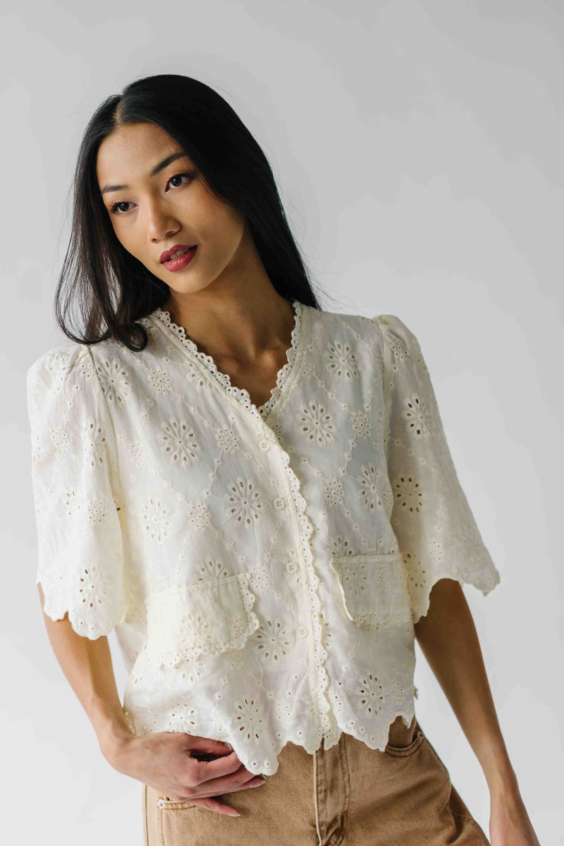 The Vinson Scallop Button-Up Blouse in Cream