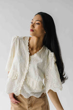 The Vinson Scallop Button-Up Blouse in Cream