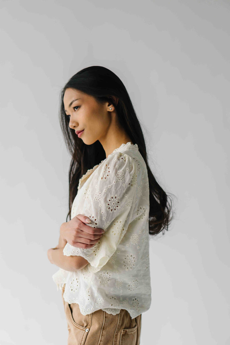 The Vinson Scallop Button-Up Blouse in Cream