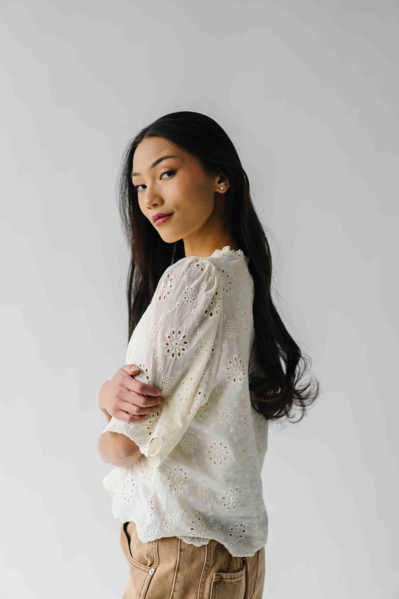 The Vinson Scallop Button-Up Blouse in Cream
