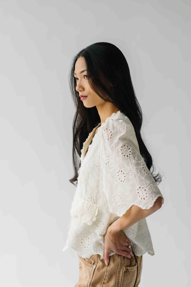 The Vinson Scallop Button-Up Blouse in Cream