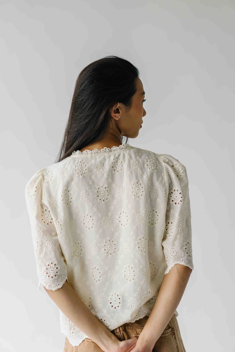 The Vinson Scallop Button-Up Blouse in Cream