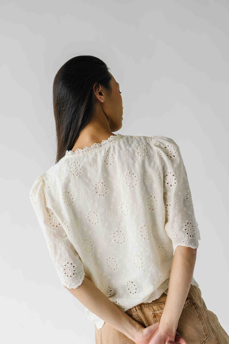 The Vinson Scallop Button-Up Blouse in Cream