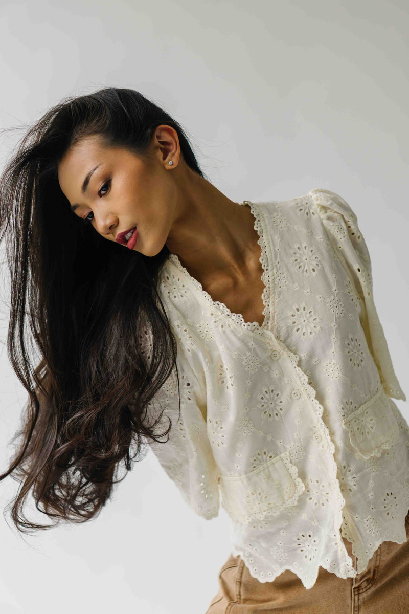 The Vinson Scallop Button-Up Blouse in Cream
