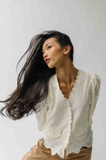 The Vinson Scallop Button-Up Blouse in Cream
