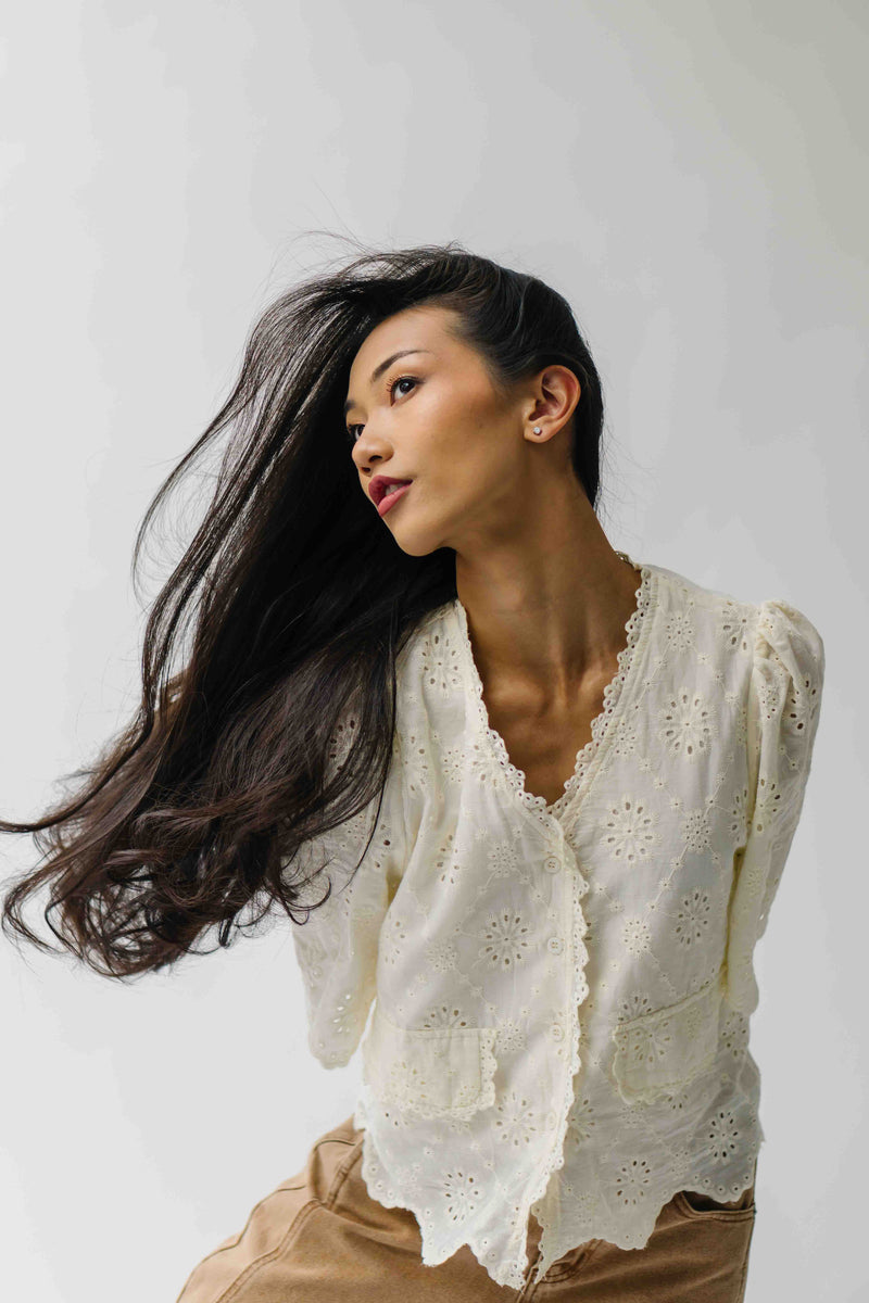 The Vinson Scallop Button-Up Blouse in Cream