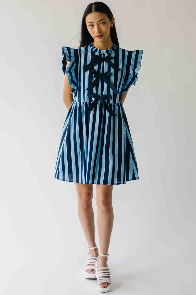 The Oxnam Striped Babydoll Dress in Navy + Sky Blue
