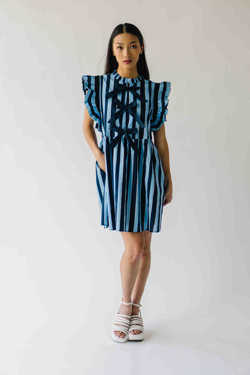 The Oxnam Striped Babydoll Dress in Navy + Sky Blue