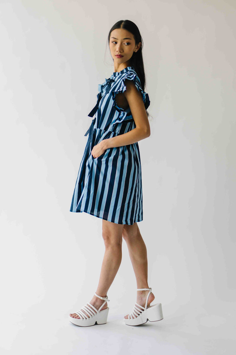 The Oxnam Striped Babydoll Dress in Navy + Sky Blue