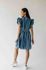 The Oxnam Striped Babydoll Dress in Navy + Sky Blue