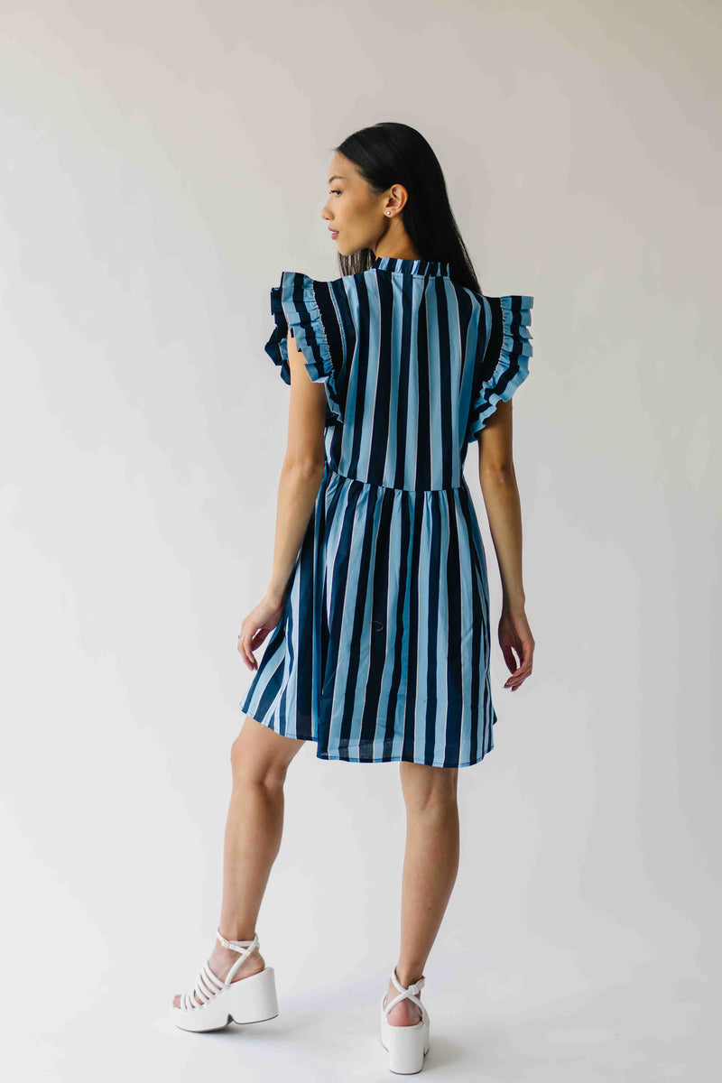 The Oxnam Striped Babydoll Dress in Navy + Sky Blue