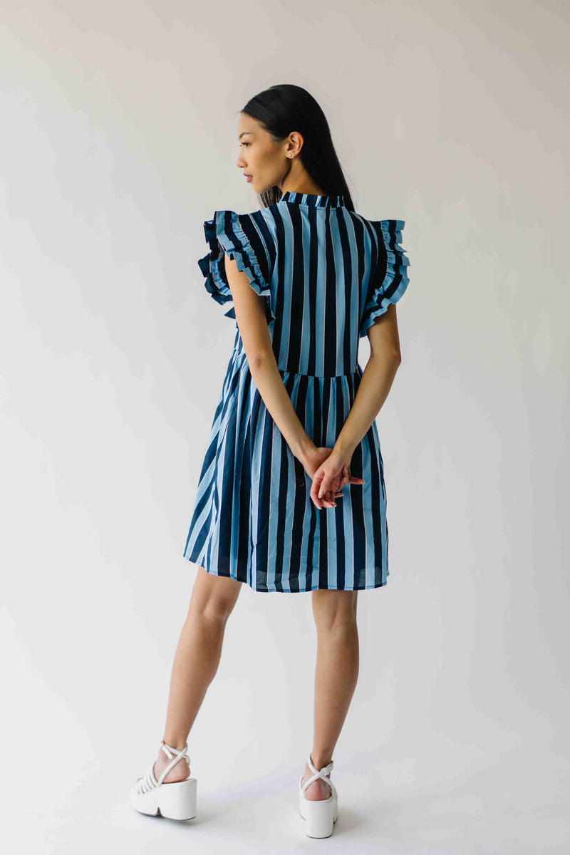 The Oxnam Striped Babydoll Dress in Navy + Sky Blue