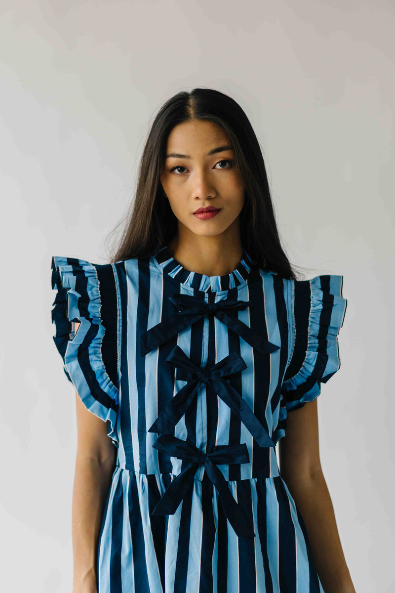 The Oxnam Striped Babydoll Dress in Navy + Sky Blue