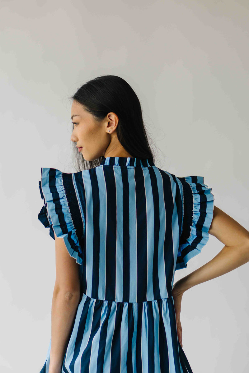 The Oxnam Striped Babydoll Dress in Navy + Sky Blue