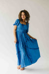 The Munson Intricate Ruffle Maxi Dress in Blue