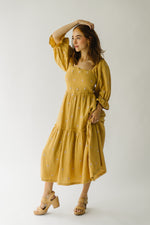 The Tommy Linen Midi Dress in Mustard Floral