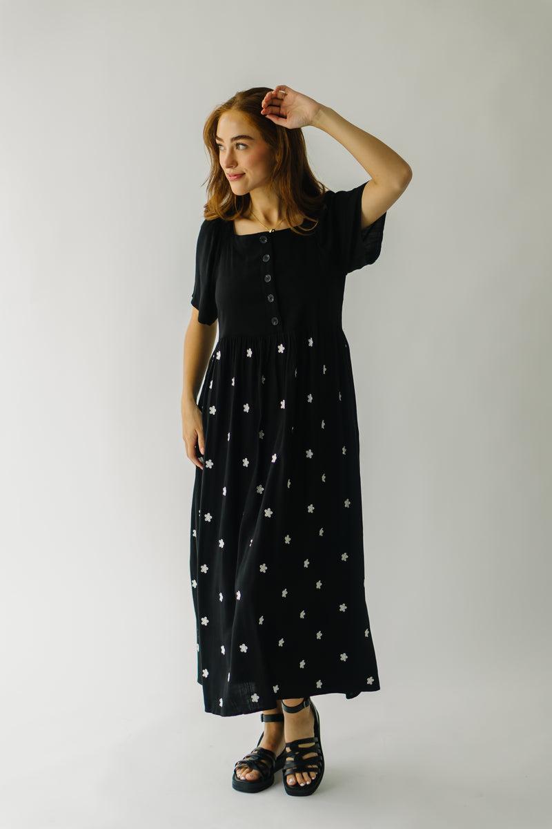 The Martinsburg Embroidered Midi Dress in Black