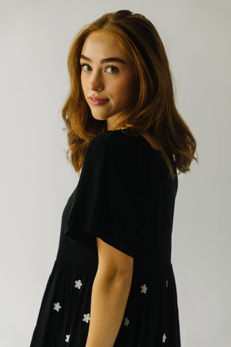 The Martinsburg Embroidered Midi Dress in Black